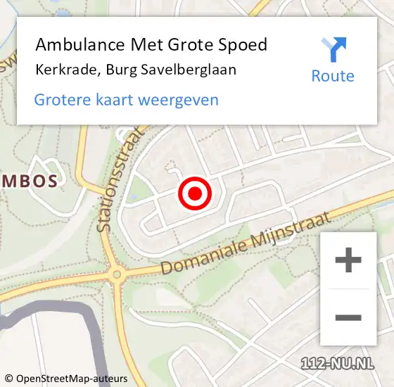 Locatie op kaart van de 112 melding: Ambulance Met Grote Spoed Naar Kerkrade, Burg Savelberglaan op 20 februari 2015 12:03