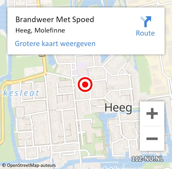 Locatie op kaart van de 112 melding: Brandweer Met Spoed Naar Heeg, Molefinne op 20 februari 2015 12:26