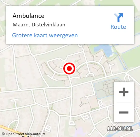 Locatie op kaart van de 112 melding: Ambulance Maarn, Distelvinklaan op 20 februari 2015 12:30