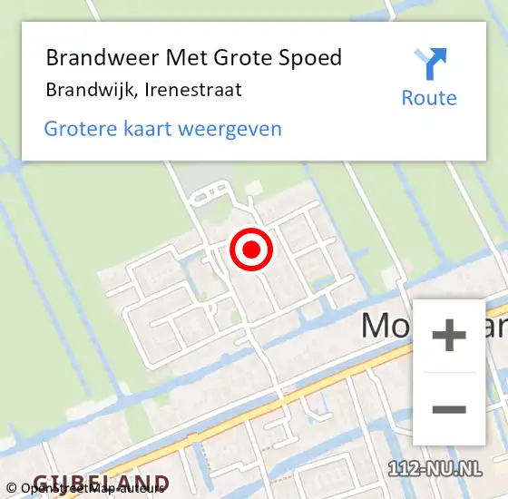 Locatie op kaart van de 112 melding: Brandweer Met Grote Spoed Naar Brandwijk, Irenestraat op 20 februari 2015 12:47