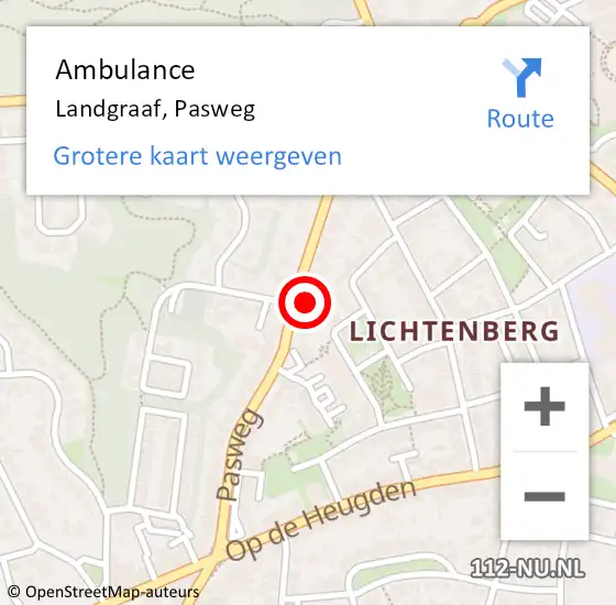 Locatie op kaart van de 112 melding: Ambulance Landgraaf, Pasweg op 20 februari 2015 13:01