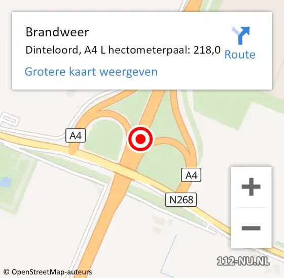 Locatie op kaart van de 112 melding: Brandweer Dinteloord, A4 L hectometerpaal: 218,0 op 20 februari 2015 14:10