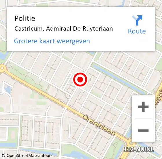 Locatie op kaart van de 112 melding: Politie Castricum, Admiraal De Ruyterlaan op 20 februari 2015 14:27