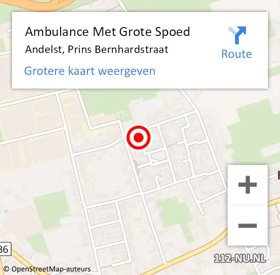 Locatie op kaart van de 112 melding: Ambulance Met Grote Spoed Naar Andelst, Prins Bernhardstraat op 20 februari 2015 14:52