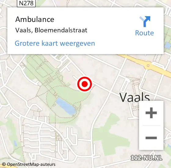 Locatie op kaart van de 112 melding: Ambulance Vaals, Bloemendalstraat op 20 februari 2015 17:16
