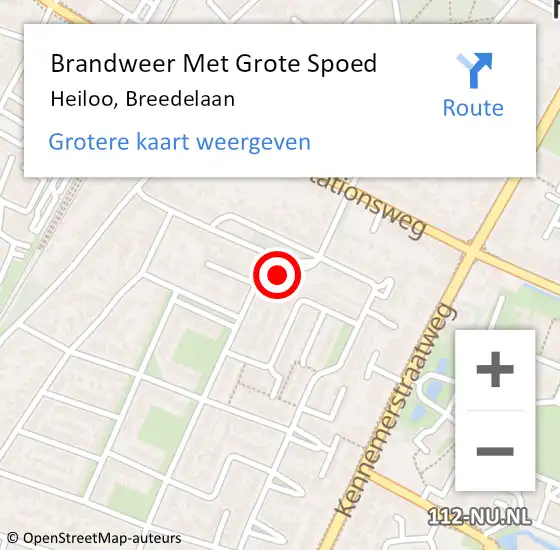 Locatie op kaart van de 112 melding: Brandweer Met Grote Spoed Naar Heiloo, Breedelaan op 20 februari 2015 19:21