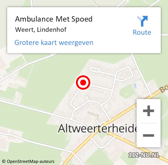 Locatie op kaart van de 112 melding: Ambulance Met Spoed Naar Weert, Lindenhof op 20 februari 2015 21:35