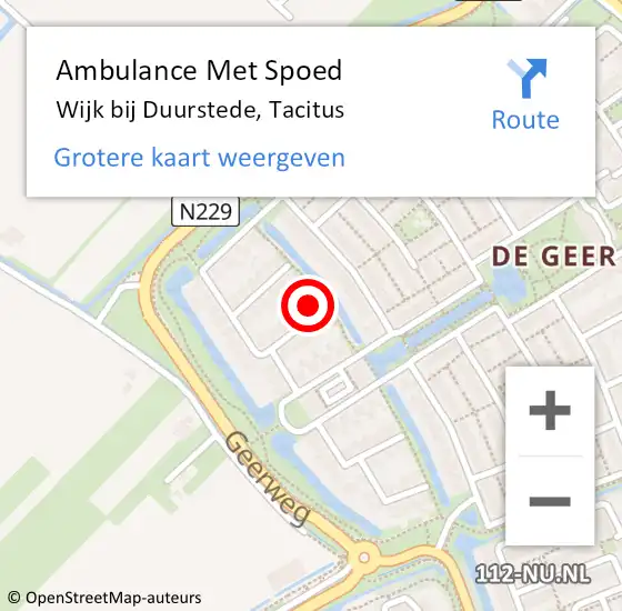 Locatie op kaart van de 112 melding: Ambulance Met Spoed Naar Wijk bij Duurstede, Tacitus op 20 februari 2015 22:12