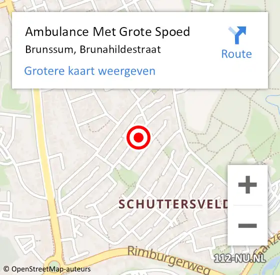 Locatie op kaart van de 112 melding: Ambulance Met Grote Spoed Naar Brunssum, Brunahildestraat op 21 februari 2015 00:01