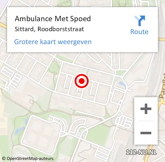 Locatie op kaart van de 112 melding: Ambulance Met Spoed Naar Sittard, Roodborststraat op 21 februari 2015 01:26