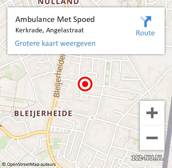 Locatie op kaart van de 112 melding: Ambulance Met Spoed Naar Kerkrade, Angelastraat op 21 februari 2015 02:13