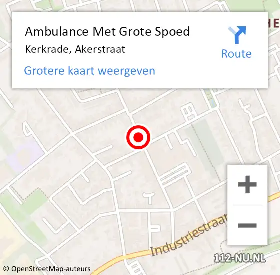 Locatie op kaart van de 112 melding: Ambulance Met Grote Spoed Naar Kerkrade, Akerstraat op 21 februari 2015 03:25