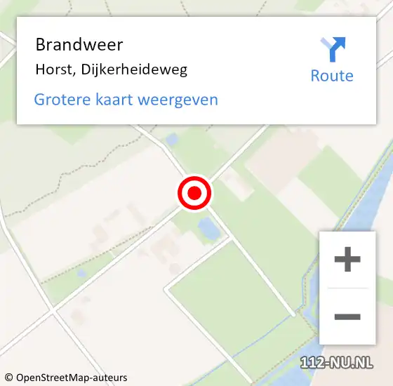 Locatie op kaart van de 112 melding: Brandweer Horst, Dijkerheideweg op 21 februari 2015 07:18