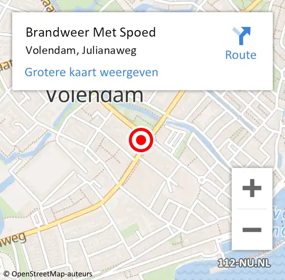 Locatie op kaart van de 112 melding: Brandweer Met Spoed Naar Volendam, Julianaweg op 21 februari 2015 08:10