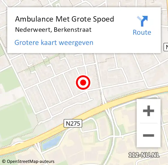 Locatie op kaart van de 112 melding: Ambulance Met Grote Spoed Naar Nederweert, Berkenstraat op 21 februari 2015 08:21