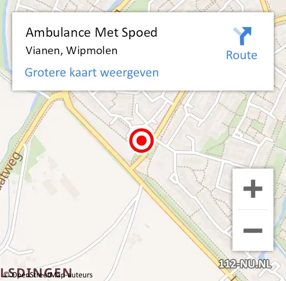 Locatie op kaart van de 112 melding: Ambulance Met Spoed Naar Vianen, Wipmolen op 21 februari 2015 08:30