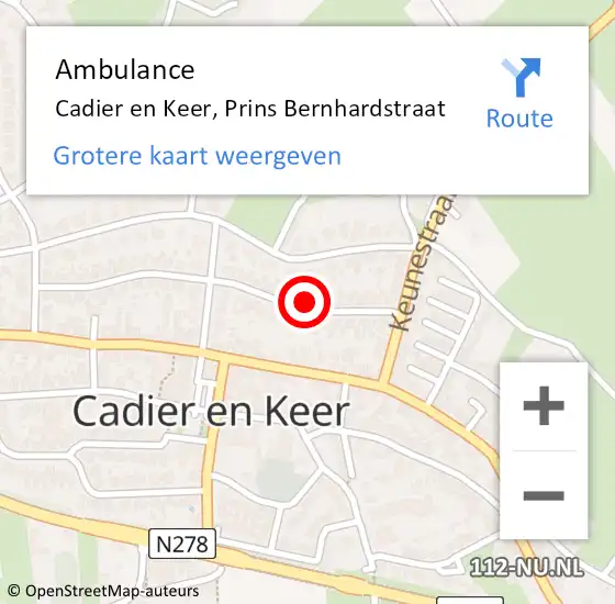 Locatie op kaart van de 112 melding: Ambulance Cadier en Keer, Prins Bernhardstraat op 30 oktober 2013 14:33