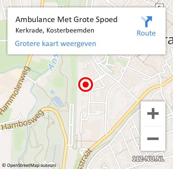 Locatie op kaart van de 112 melding: Ambulance Met Grote Spoed Naar Kerkrade, Kosterbeemden op 21 februari 2015 11:39