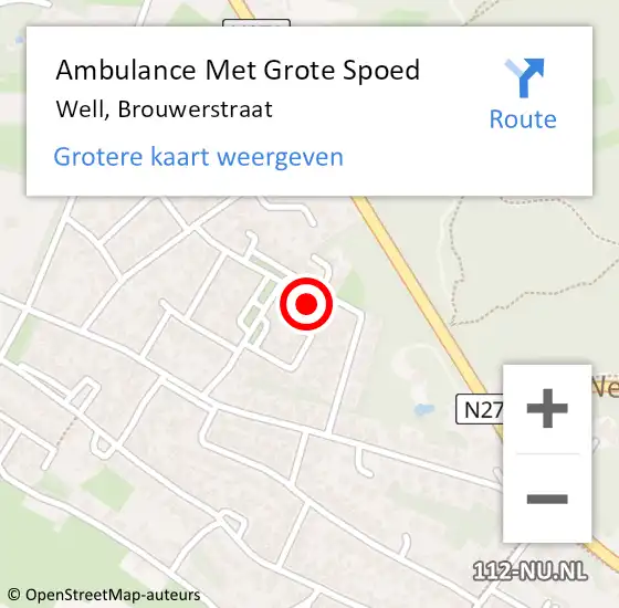 Locatie op kaart van de 112 melding: Ambulance Met Grote Spoed Naar Well, Brouwerstraat op 21 februari 2015 11:55