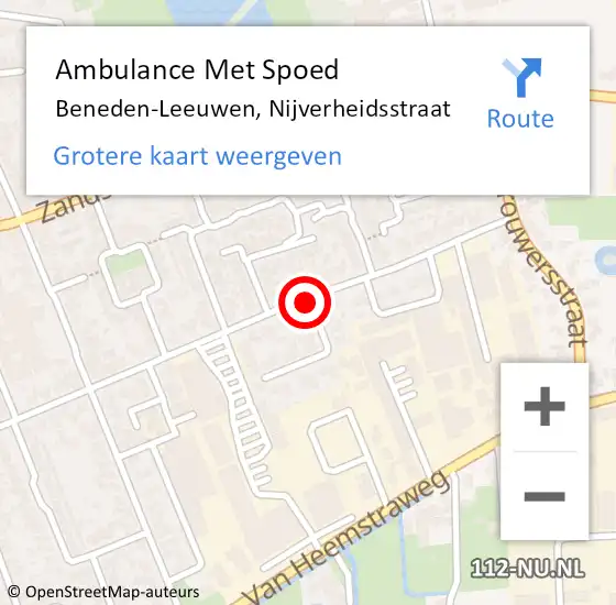Locatie op kaart van de 112 melding: Ambulance Met Spoed Naar Beneden-Leeuwen, Nijverheidsstraat op 21 februari 2015 11:57