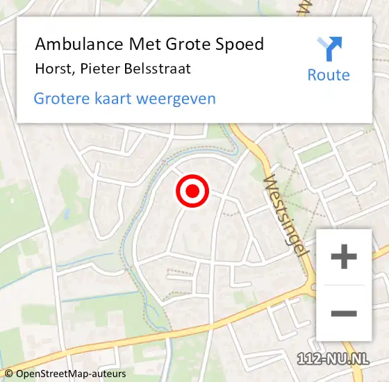 Locatie op kaart van de 112 melding: Ambulance Met Grote Spoed Naar Horst, Pieter Belsstraat op 21 februari 2015 14:16