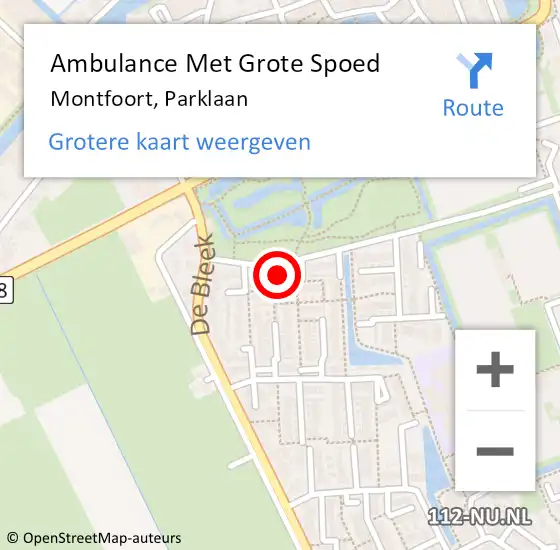 Locatie op kaart van de 112 melding: Ambulance Met Grote Spoed Naar Montfoort, Parklaan op 21 februari 2015 17:35
