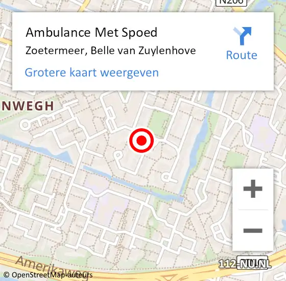 Locatie op kaart van de 112 melding: Ambulance Met Spoed Naar Zoetermeer, Belle van Zuylenhove op 21 februari 2015 18:29