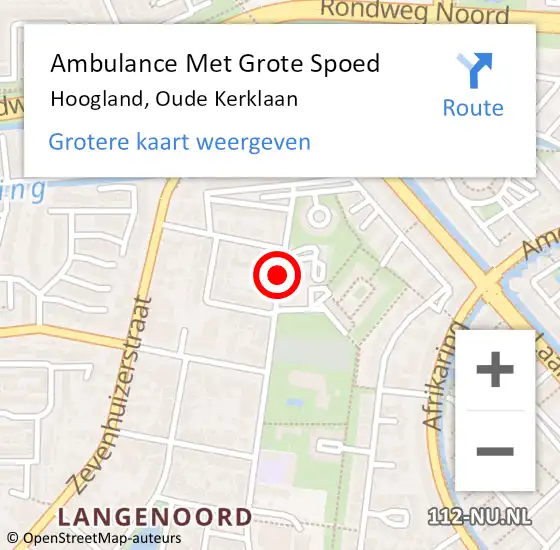 Locatie op kaart van de 112 melding: Ambulance Met Grote Spoed Naar Hoogland, Oude Kerklaan op 21 februari 2015 18:44