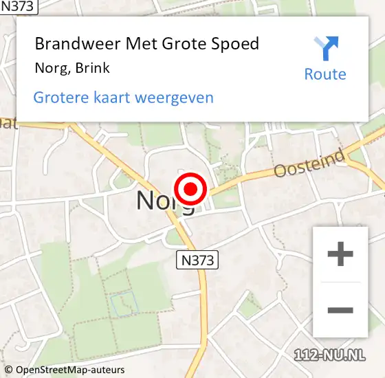 Locatie op kaart van de 112 melding: Brandweer Met Grote Spoed Naar Norg, Brink op 21 februari 2015 18:54