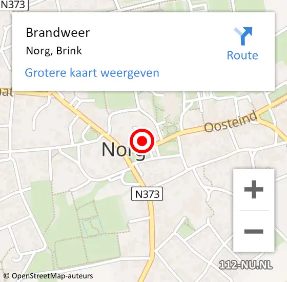 Locatie op kaart van de 112 melding: Brandweer Norg, Brink op 21 februari 2015 18:56