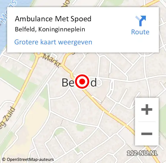 Locatie op kaart van de 112 melding: Ambulance Met Spoed Naar Belfeld, Koninginneplein op 21 februari 2015 19:26