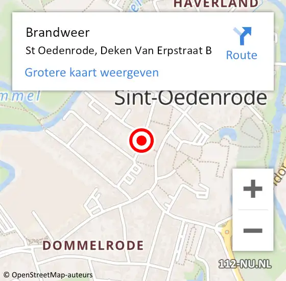 Locatie op kaart van de 112 melding: Brandweer St Oedenrode, Deken Van Erpstraat op 21 februari 2015 21:15