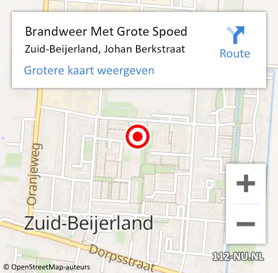 Locatie op kaart van de 112 melding: Brandweer Met Grote Spoed Naar Zuid-Beijerland, Johan Berkstraat op 21 februari 2015 22:43