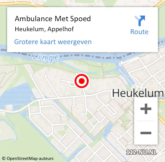 Locatie op kaart van de 112 melding: Ambulance Met Spoed Naar Heukelum, Appelhof op 21 februari 2015 23:03