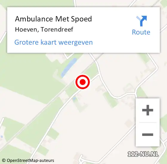 Locatie op kaart van de 112 melding: Ambulance Met Spoed Naar Hoeven, Torendreef op 21 februari 2015 23:41