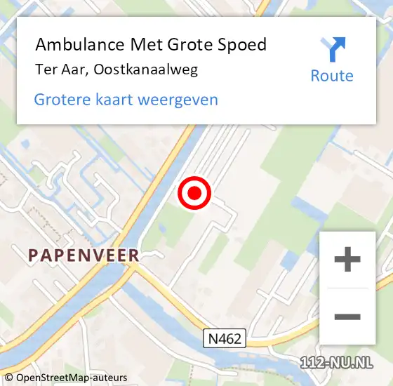 Locatie op kaart van de 112 melding: Ambulance Met Grote Spoed Naar Ter Aar, Oostkanaalweg op 21 februari 2015 23:43