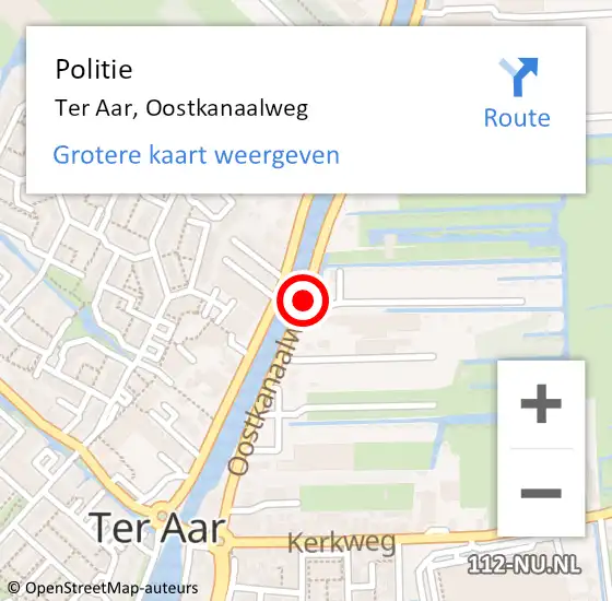 Locatie op kaart van de 112 melding: Politie Ter Aar, Oostkanaalweg op 21 februari 2015 23:53