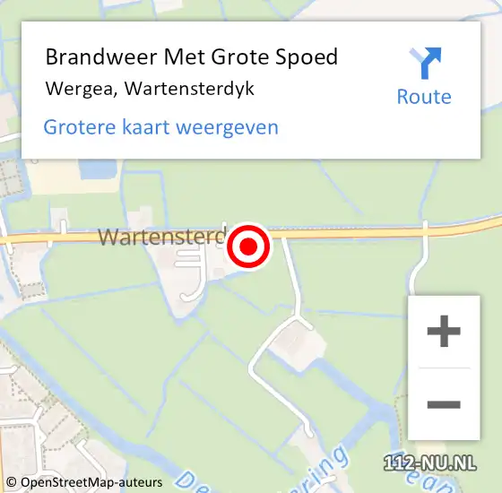Locatie op kaart van de 112 melding: Brandweer Met Grote Spoed Naar Wergea, Wartensterdyk op 22 februari 2015 00:42