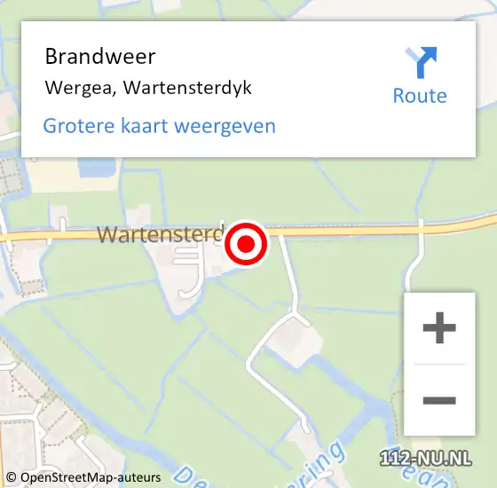 Locatie op kaart van de 112 melding: Brandweer Wergea, Wartensterdyk op 22 februari 2015 00:47