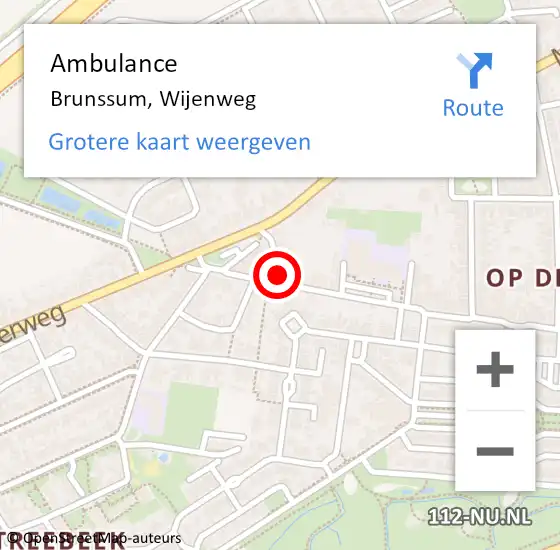 Locatie op kaart van de 112 melding: Ambulance Brunssum, Wijenweg op 22 februari 2015 01:12