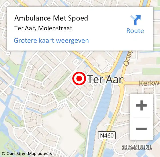 Locatie op kaart van de 112 melding: Ambulance Met Spoed Naar Ter Aar, Molenstraat op 22 februari 2015 01:18