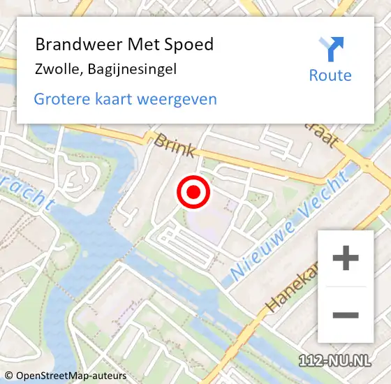 Locatie op kaart van de 112 melding: Brandweer Met Spoed Naar Zwolle, Bagijnesingel op 22 februari 2015 02:53