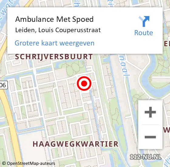 Locatie op kaart van de 112 melding: Ambulance Met Spoed Naar Leiden, Louis Couperusstraat op 22 februari 2015 03:58