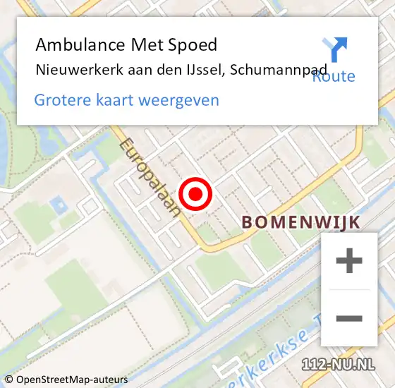 Locatie op kaart van de 112 melding: Ambulance Met Spoed Naar Nieuwerkerk aan den IJssel, Schumannpad op 22 februari 2015 07:38