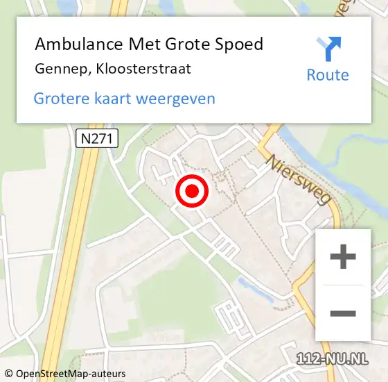 Locatie op kaart van de 112 melding: Ambulance Met Grote Spoed Naar Gennep, Kloosterstraat op 22 februari 2015 11:02