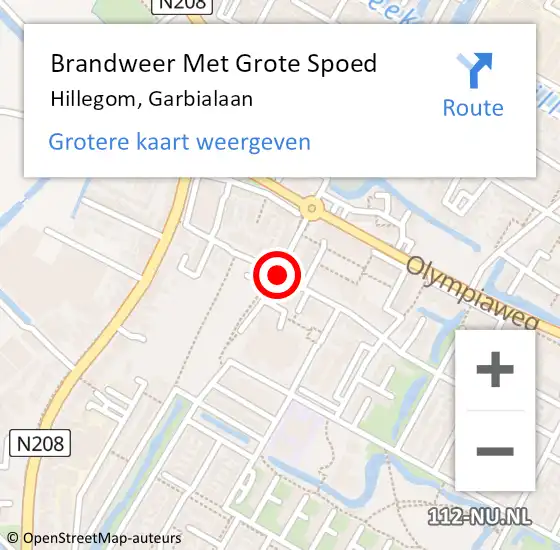 Locatie op kaart van de 112 melding: Brandweer Met Grote Spoed Naar Hillegom, Garbialaan op 22 februari 2015 11:59