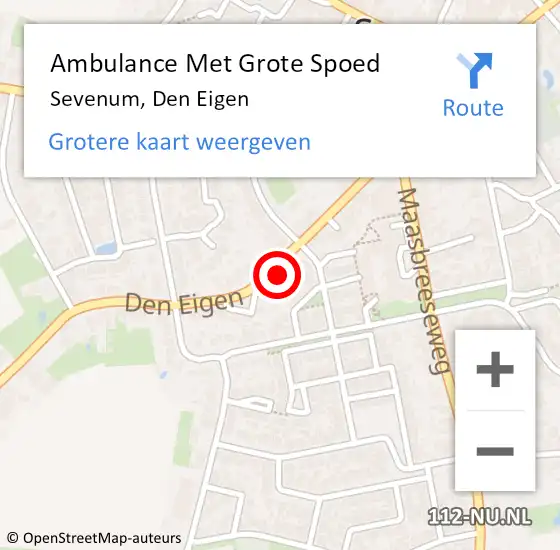 Locatie op kaart van de 112 melding: Ambulance Met Grote Spoed Naar Sevenum, Den Eigen op 22 februari 2015 13:29