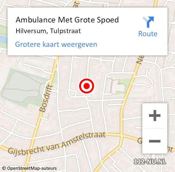 Locatie op kaart van de 112 melding: Ambulance Met Grote Spoed Naar Hilversum, Tulpstraat op 22 februari 2015 13:36