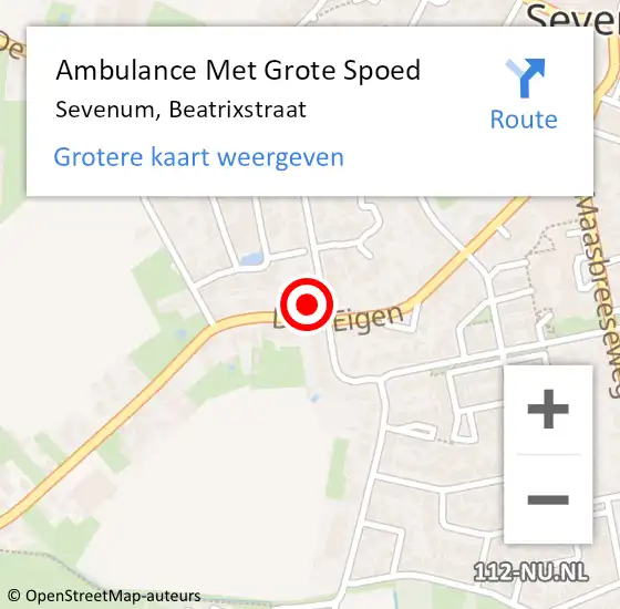 Locatie op kaart van de 112 melding: Ambulance Met Grote Spoed Naar Sevenum, Beatrixstraat op 22 februari 2015 13:46