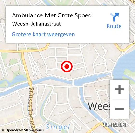 Locatie op kaart van de 112 melding: Ambulance Met Grote Spoed Naar Weesp, Julianastraat op 22 februari 2015 14:07